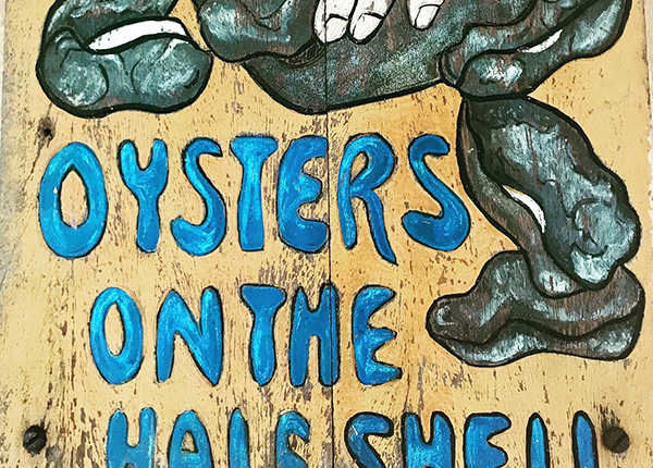 Hand-painted Oysters on the Half Shell sign