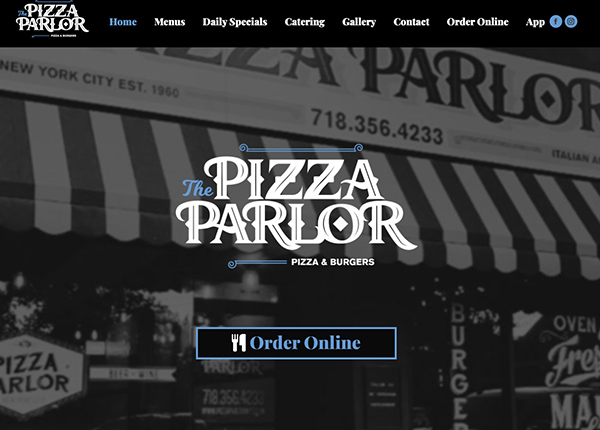 Website design for a company called The Pizza Parlor