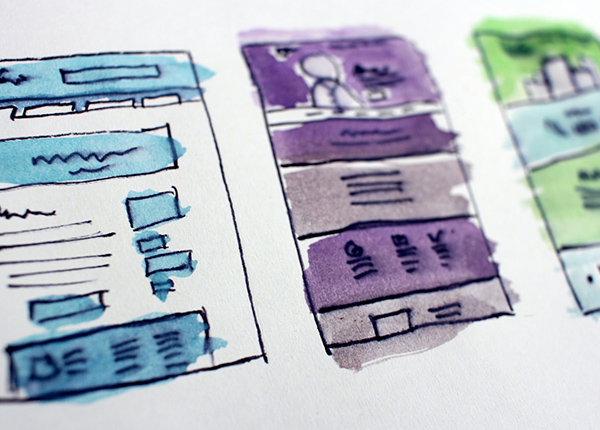 Watercolor of a website layout sketch