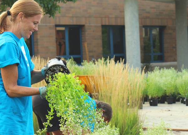 Woman planting flowers