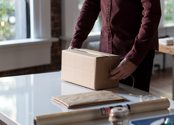 Person wraping cardboard box