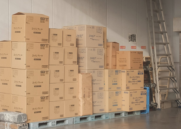 Boxes stacked in storage unit