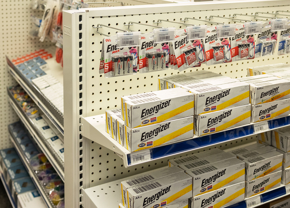 Batteries for sale on an aisle end cap