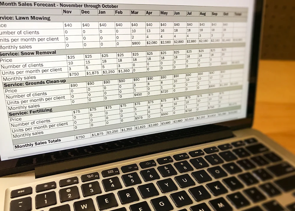 Spreadsheet on a laptop screen