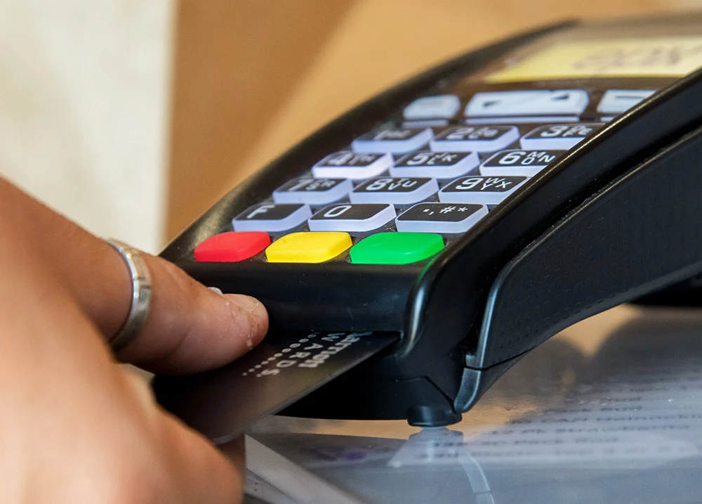 Card inserted into a payment terminal