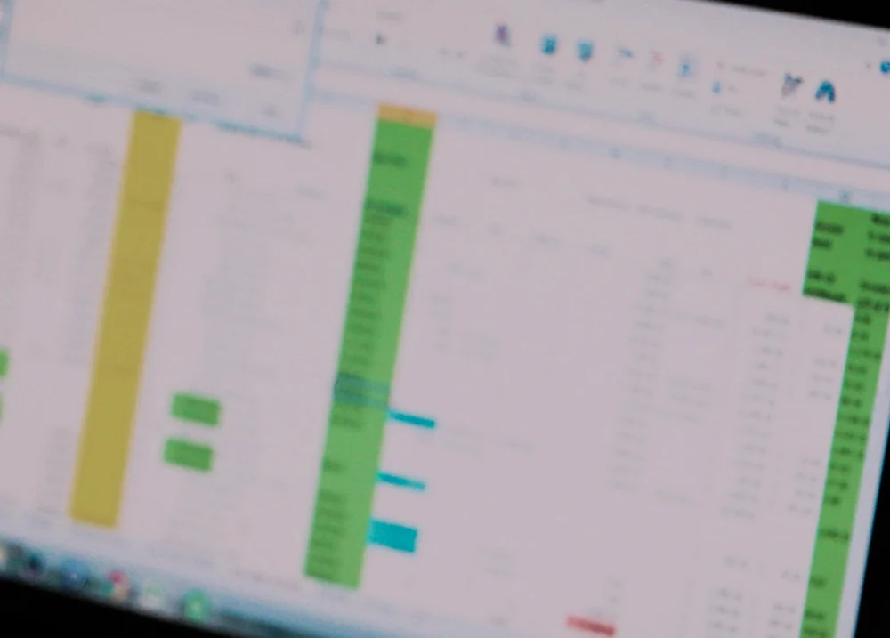 Spreadsheet on a computer screen