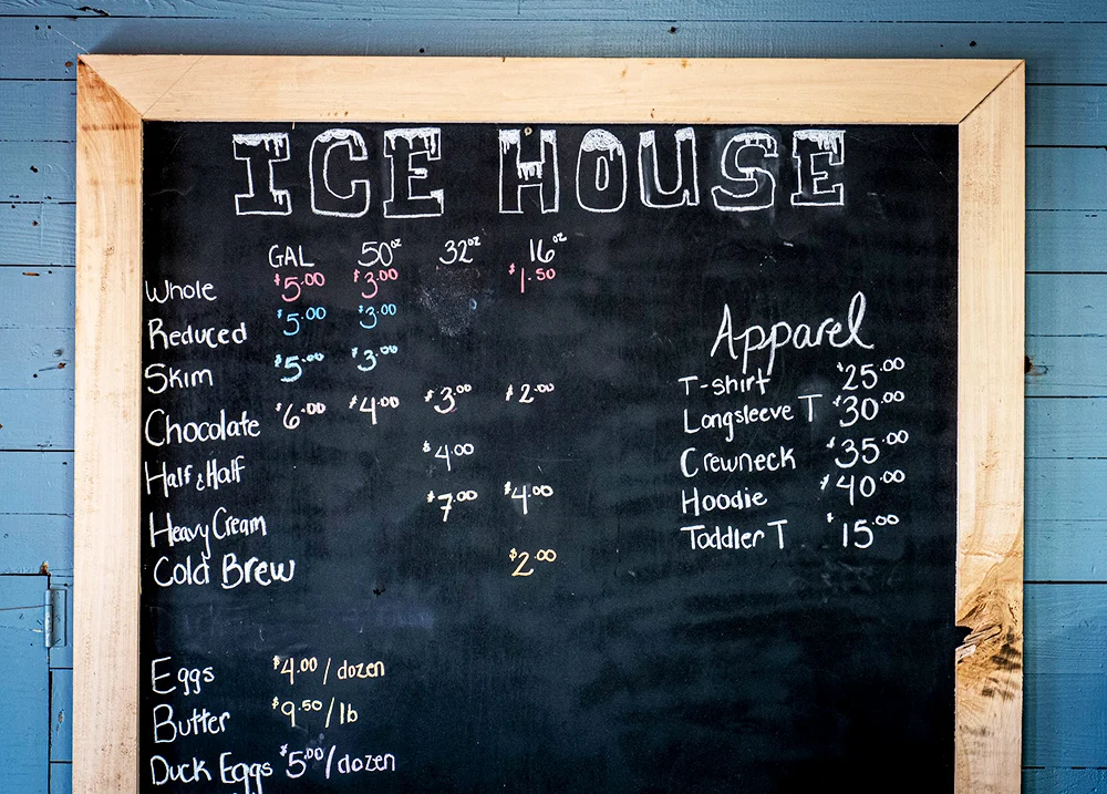 Menu written on a chalkboard for a coffee shop called the Ice House