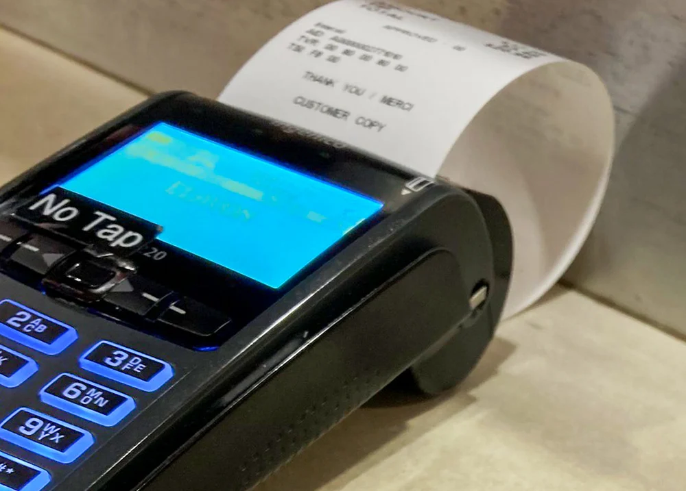 A receipt printing out of a payment terminal