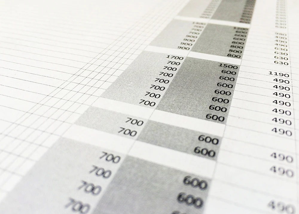 Printed spreadsheet